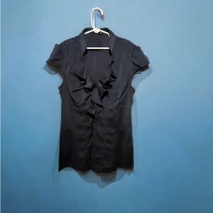 Express Black Ruffled Cap Sleeve Blouse